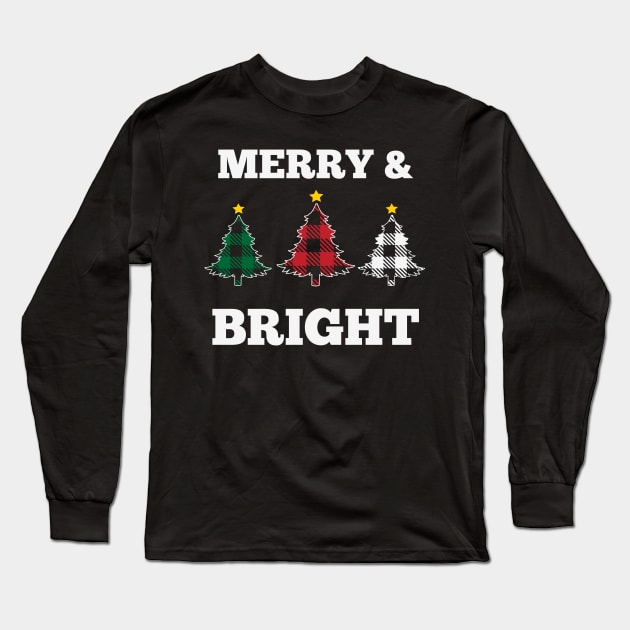 Merry and Bright Plaid Pattern Christmas Tree Ugly Holiday Sweater Long Sleeve T-Shirt by BadDesignCo